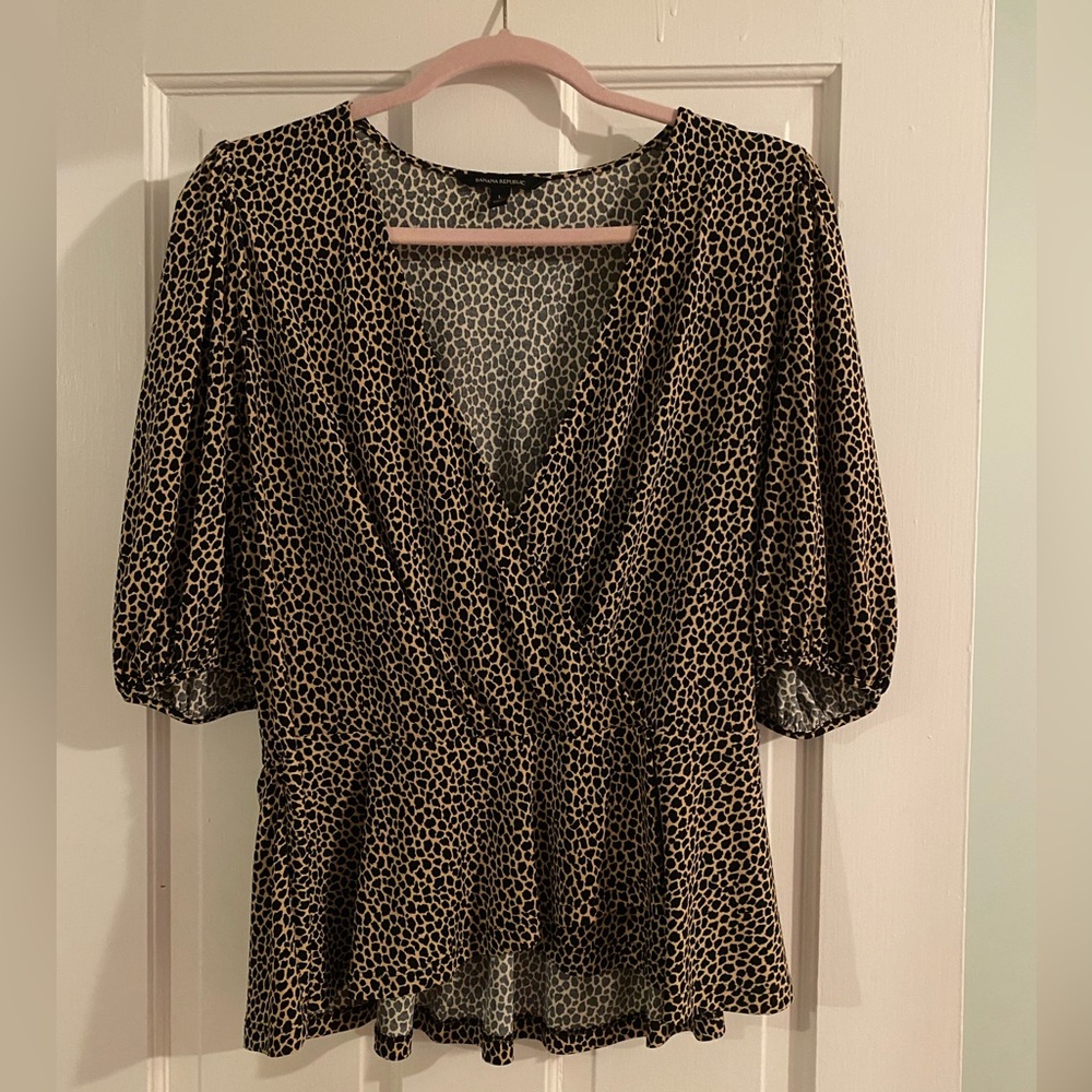 Banana Republic Animal Print Faux Wrap Blouse